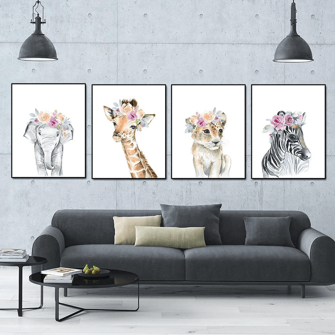 Children Poster Animal Wall Art Canvas Parenting Print Painting Nordic Decor - MRSLM