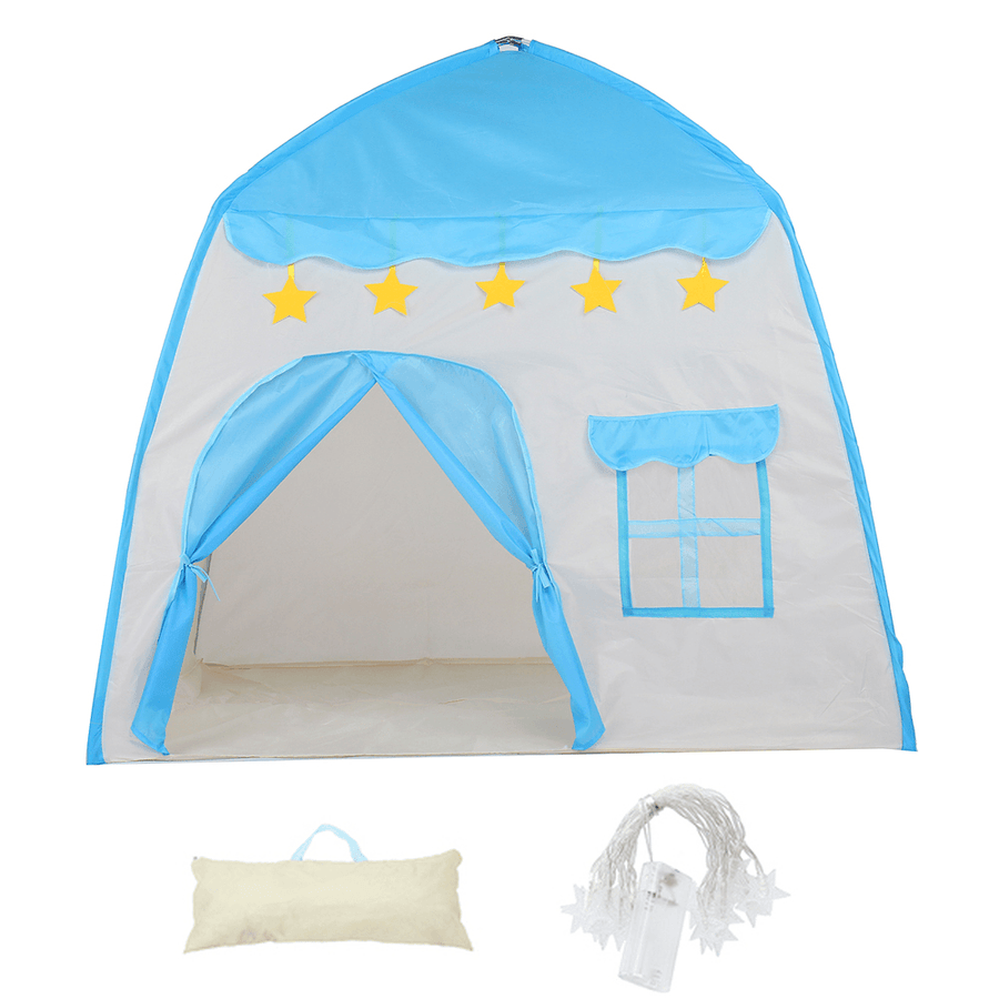 Kid Playhouse Tent Princess Castle Teepee Tent Folding Portable Children Game Room with LED Star Lights Boys Girls Gift - MRSLM