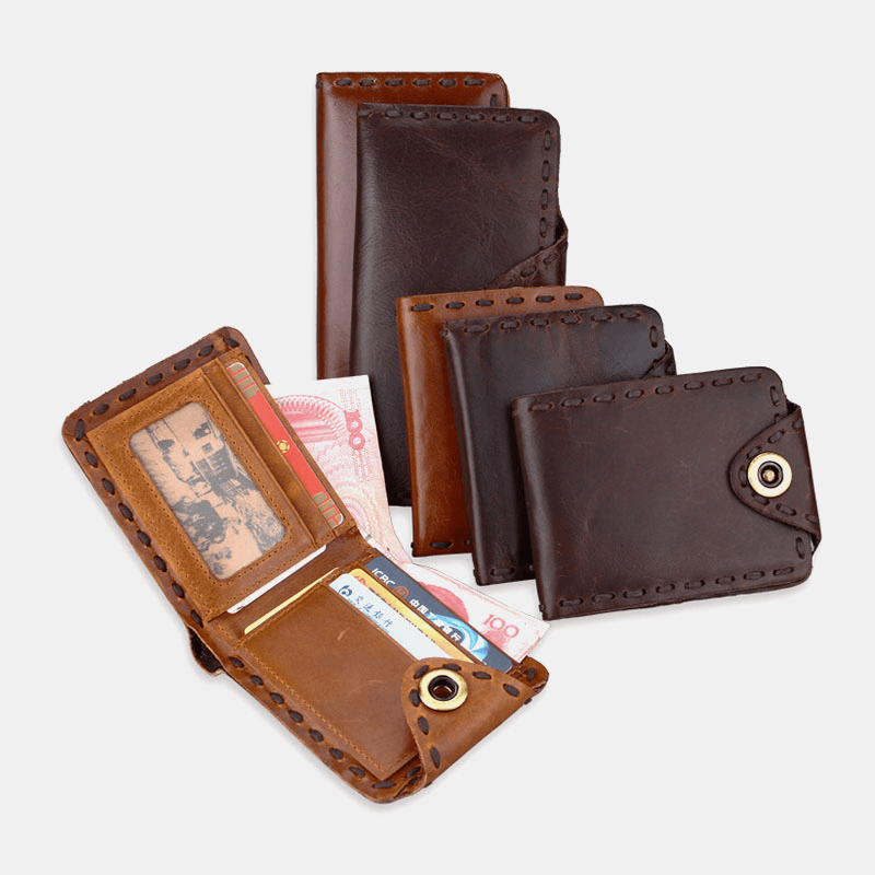 Men Genuine Leather Bifold Multi-Card Slot Retro Cowhide Card Holder Money Clip Coin Purse Wallet - MRSLM