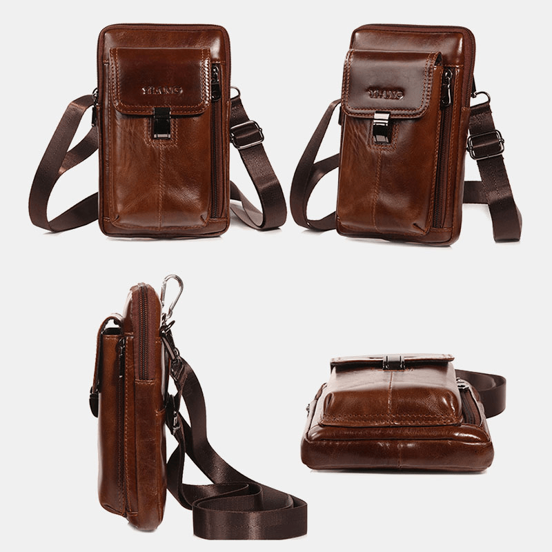 Men Genuine Leather 6.5 Inch Phone Bag Holder Belt Bag Waist Bag Crossbody Bag Shoulder Bag - MRSLM