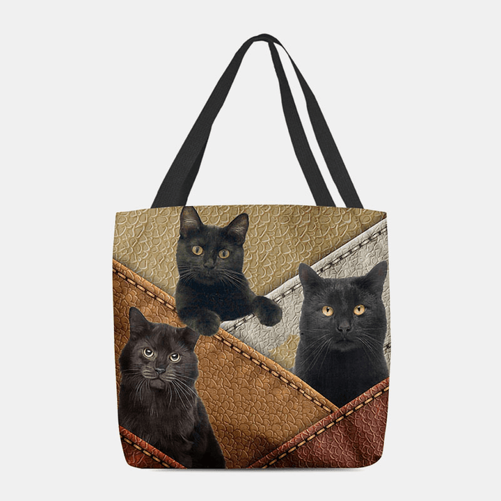 Women Felt Cats Pattern Patchwork Printing Handbag Shoulder Bag Tote - MRSLM