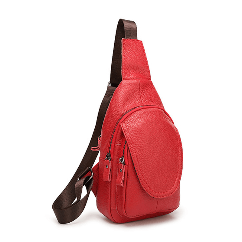Men Women Genuine Leather Chest Bag Fashion Retro Casual Crossbody Bag with 3 Colors - MRSLM