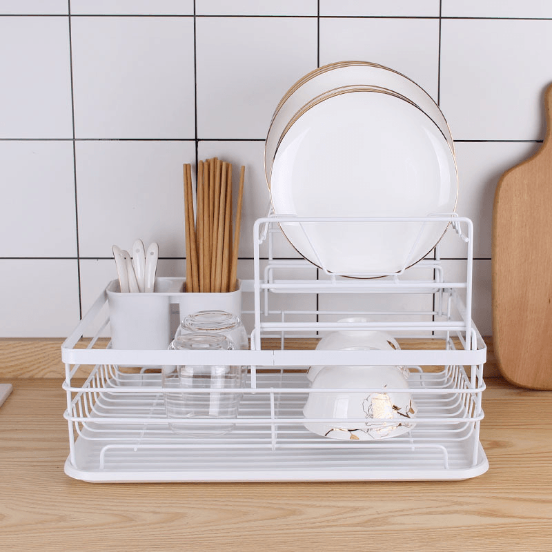 Kitchen Dish Rack Double Layer Drain Tray Hanging Tableware Home Storage Racks - MRSLM