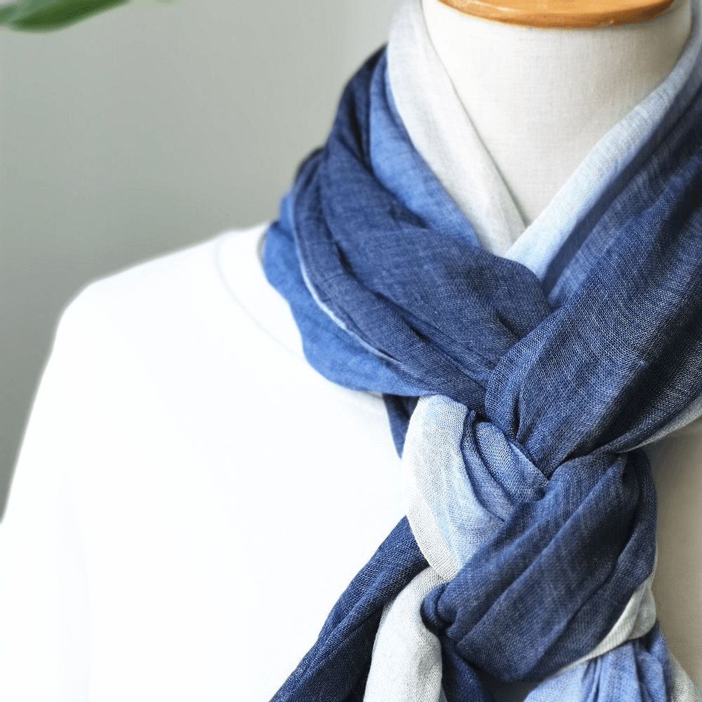 Women Cotton Gradient Color Natural Fold Silk Scar Casual Neck Protection Literary Style Scarf - MRSLM