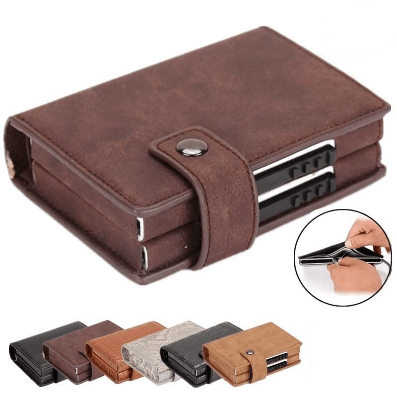 RFID Fashion Leather Card Holder Wallet Men Upgrade Double Box Money Bag - MRSLM