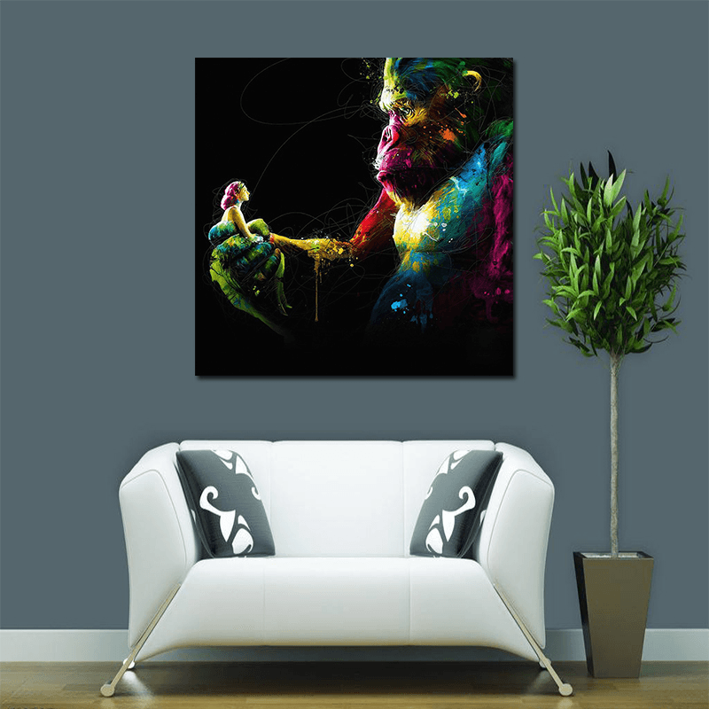 Miico Hand Painted Oil Paintings Abstract Colorful Gorilla Wall Art for Home Decoration Paintings - MRSLM