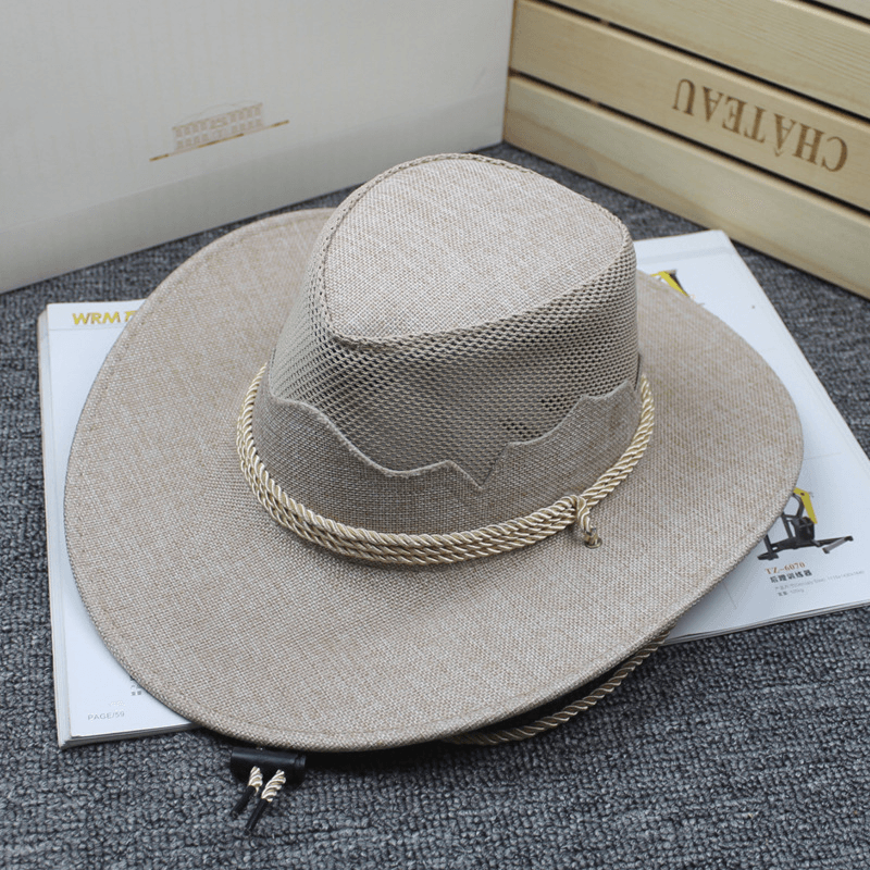 Men Women Outdoor Mesh Breathable Cowboy Hat Travel Sunshade Visor Hat - MRSLM