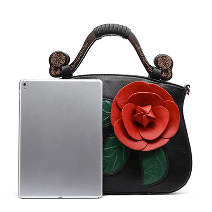 Vintage Fashion PU Leather Rose Decorative Handbag Crossbody Bag for Women - MRSLM