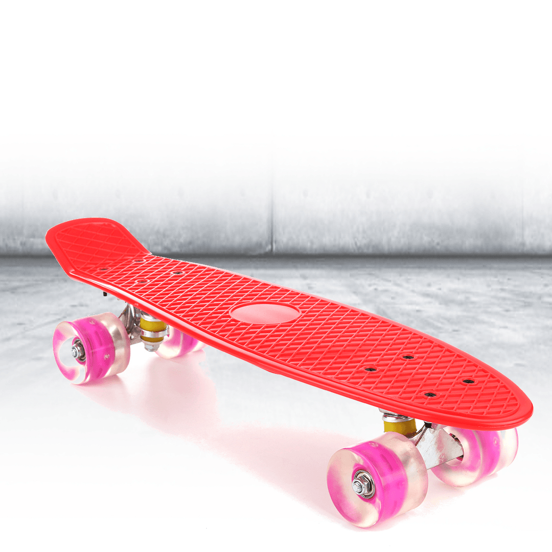 22'' LED Light up Fish Skateboard 4 PU Wheel Single Warping Board Teenagers Kids Skateboard - MRSLM