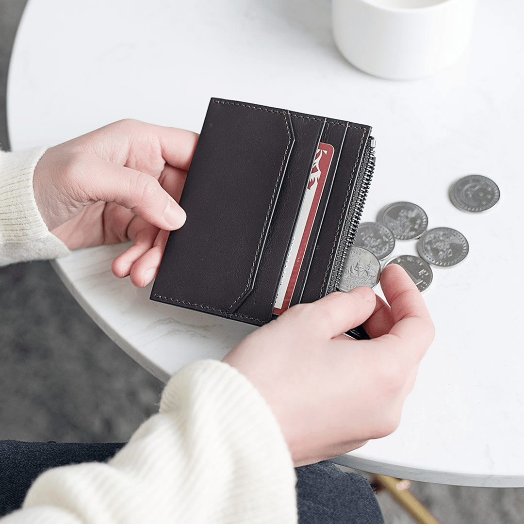 90FUN Vintage Leather Short Wallet Coin Pocket Purse Card Holder Portable Travel From - MRSLM