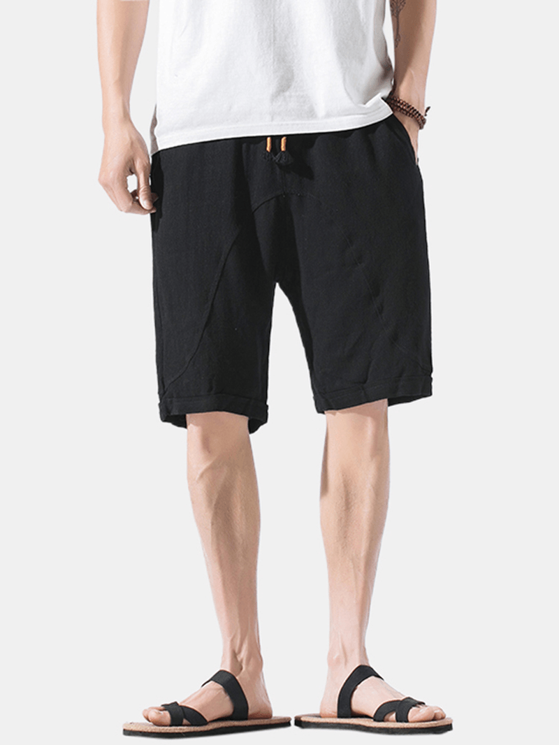 Mens Summer Linen Elastic Waist Loose Breathable Casual Shorts - MRSLM