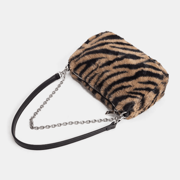 Women Felt Soft Casual Fashion Leopard Pattern Underarm Mini All-Match Handbag Shoulder Bag - MRSLM