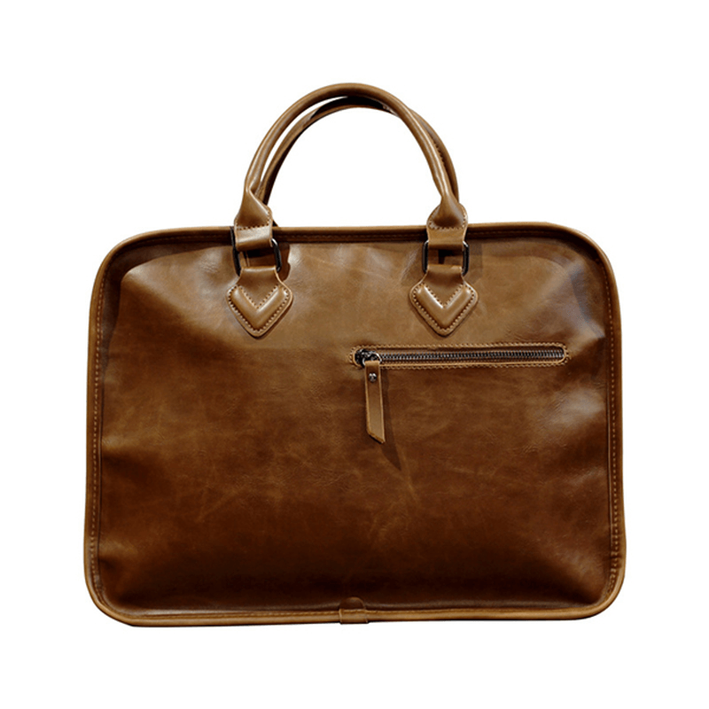 Men Business Cowhide Vintage Laptop Solid Leisure Briefcase - MRSLM