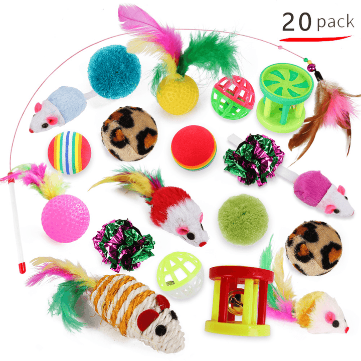 Cat Toys, Funny Cat Stick, Sisal, Mouse, Cat Supplies 20-Piece Set - MRSLM