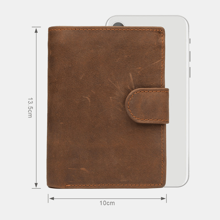 Men Cowhide Short RFID Anti-Magnetic Hasp Wallet 11 Card Slot Card Case Driver'S License Wallet - MRSLM