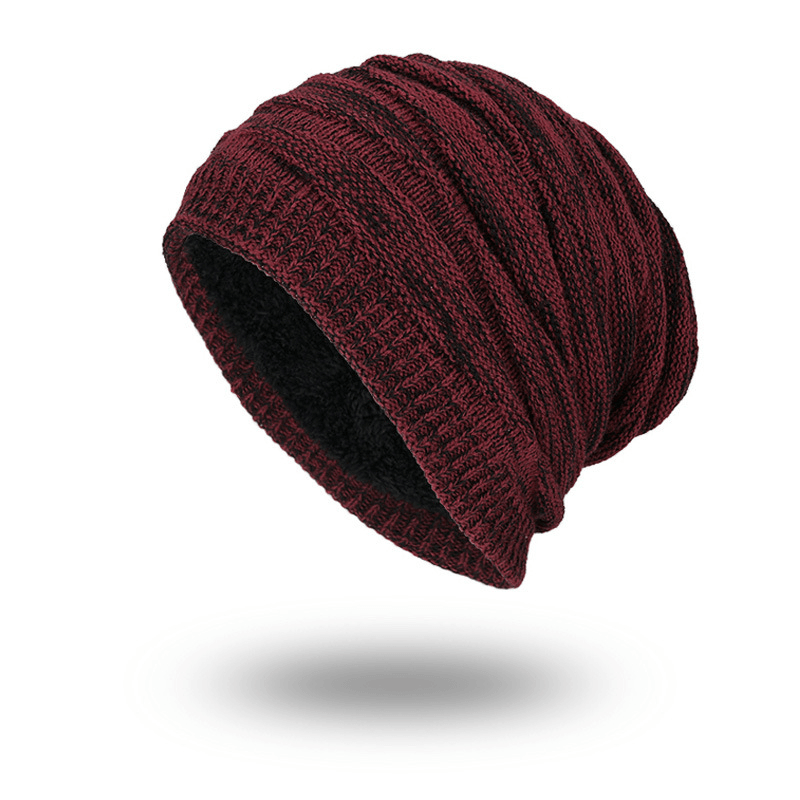 Tide Knit Wool Hat plus Warm Diamond Head Men'S Outdoor Beanie Hat - MRSLM
