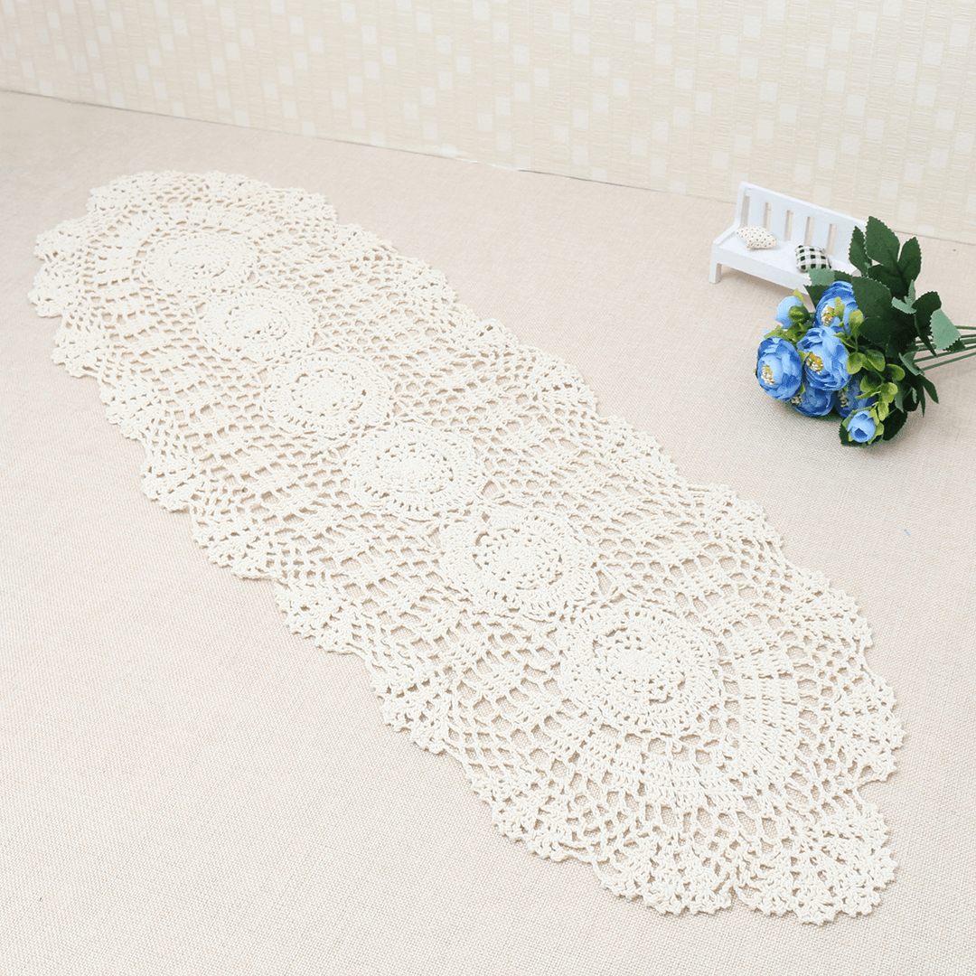 Vintage Handmade Table Runner Crochet Hollow Lace Cotton Desktop Decoration - MRSLM