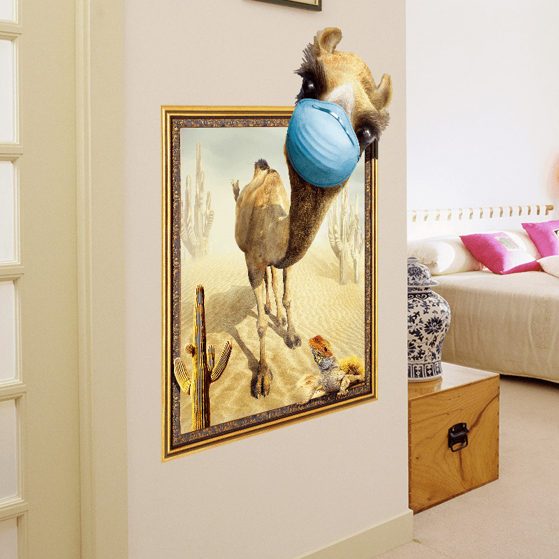 Miico Creative 3D Desert Camel Frame PVC Removable Home Room Decorative Wall Door Decor Sticker - MRSLM