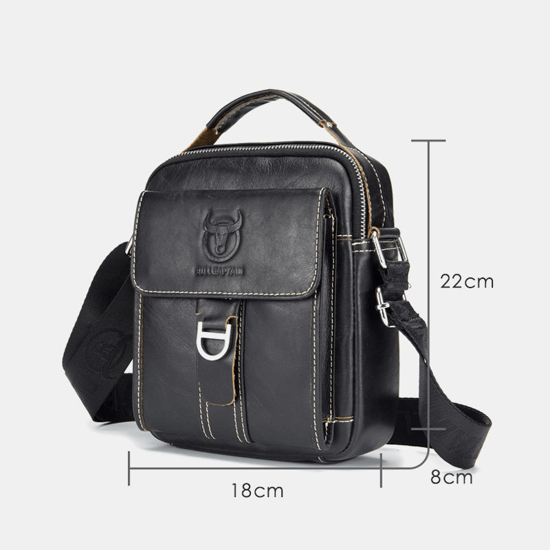 Bullcaptain Men Genuine Leather Multifunction Anti-Theft Multi-Layers Casual Crossbody Bag Shoulder Bag - MRSLM