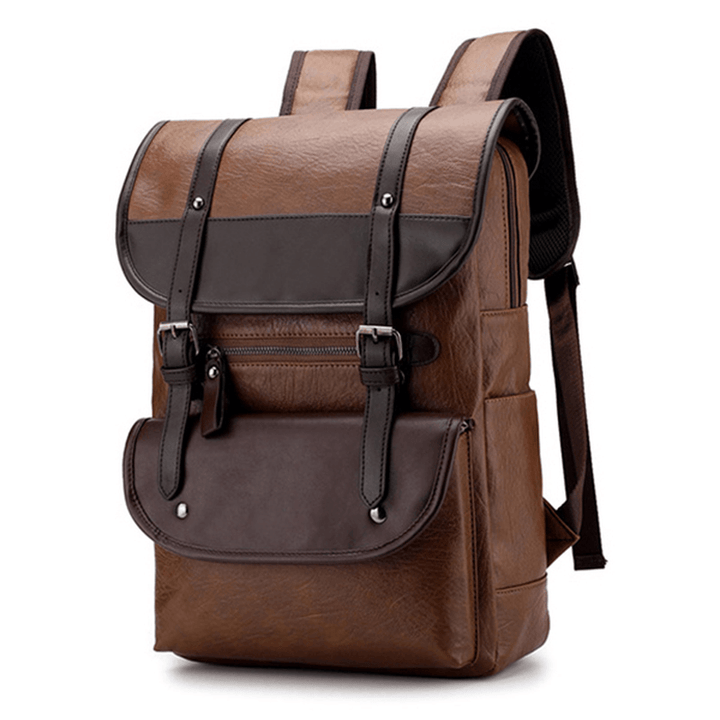 Men Anti-Theft Large Capacity PU Leather Backpack Casual Vintage Shoulder Bag - MRSLM