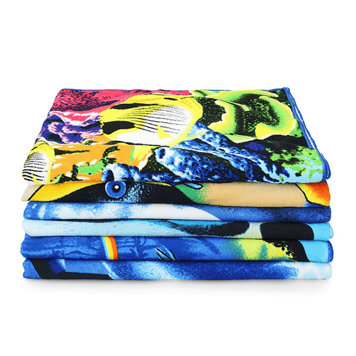 70X150Cm Blue Dolphin Penguin Print Absorbent Microfiber Beach Towels Quick Dry Bath Towel - MRSLM