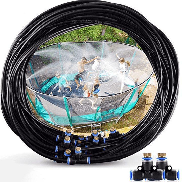 Misting System Drip Irrigation Set Garden Watering Spray System PE Spray Pipe Set with Mist Nozzles Brass Adapter Trampoline Sprinkler Kit - MRSLM