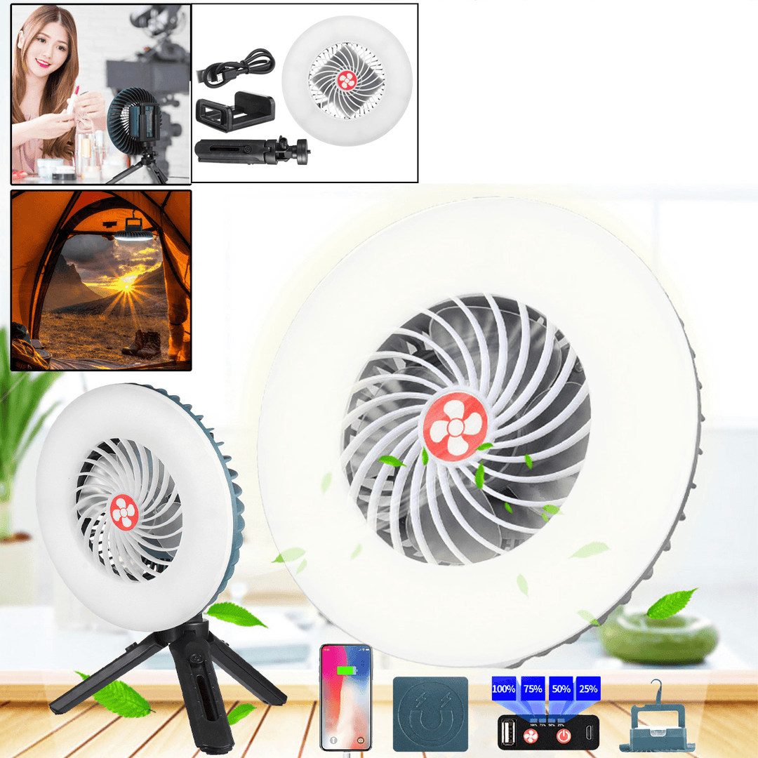 Portable Camping Light Multifunction USB Fan Built-In Batteries Rechargeable Mini Fan Light ABS Outdoor Lighting - MRSLM