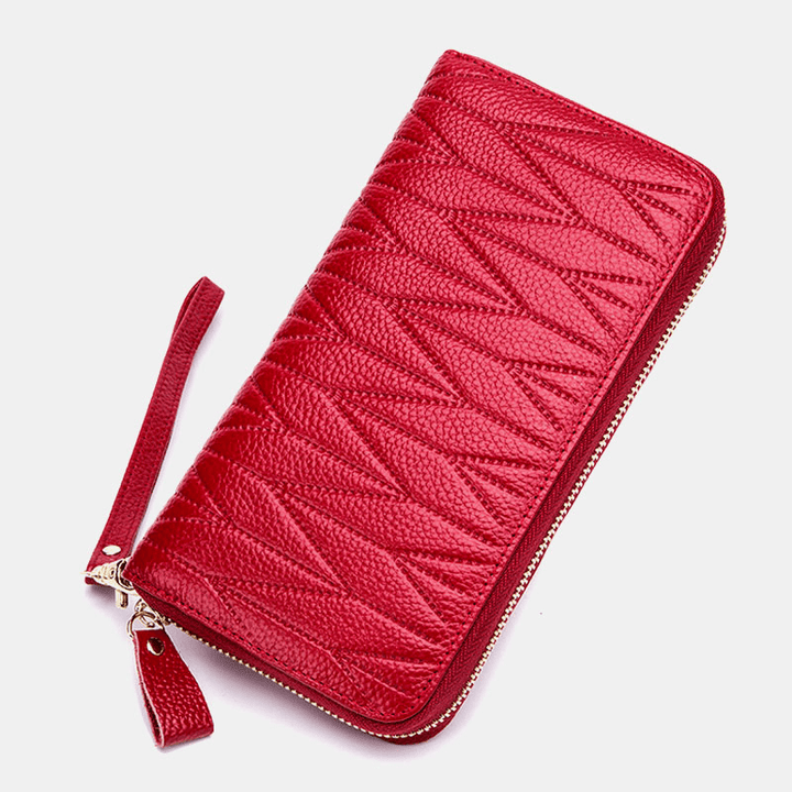 Genuine Leather Women's Long Wallet with RFID Blocking and Multiple Card Slots - MRSLM