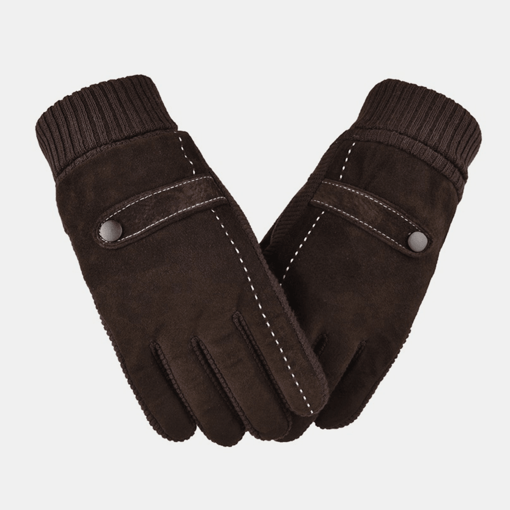 Men Leather plus Velvet Thick Screen Touchable Riding Driving Motorcycle Windproof Keep Warm Full-Finger Gloves - MRSLM