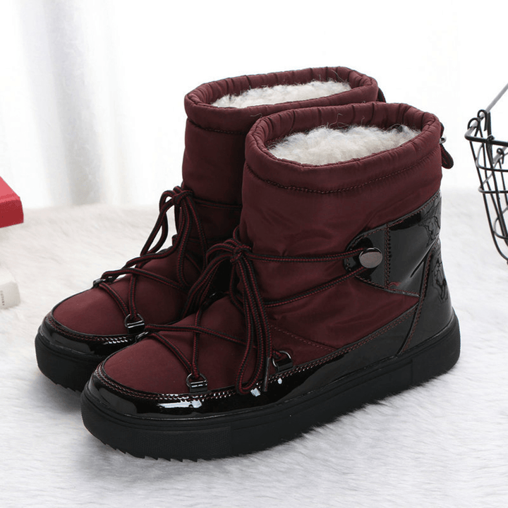 Warm Lining Waterproof Lace up Thick Sole Snow Boots for Women - MRSLM