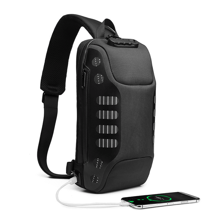 OZUKO Waterproof USB Sling Bag Headphone Jack Anti-Theft Lock Shoulder Bag Chest Messenger Pack Camping Travel - MRSLM