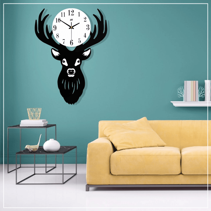 Deer Head Wall Clock Density Fibreboard Home Living Room Nordic Minimalist - MRSLM