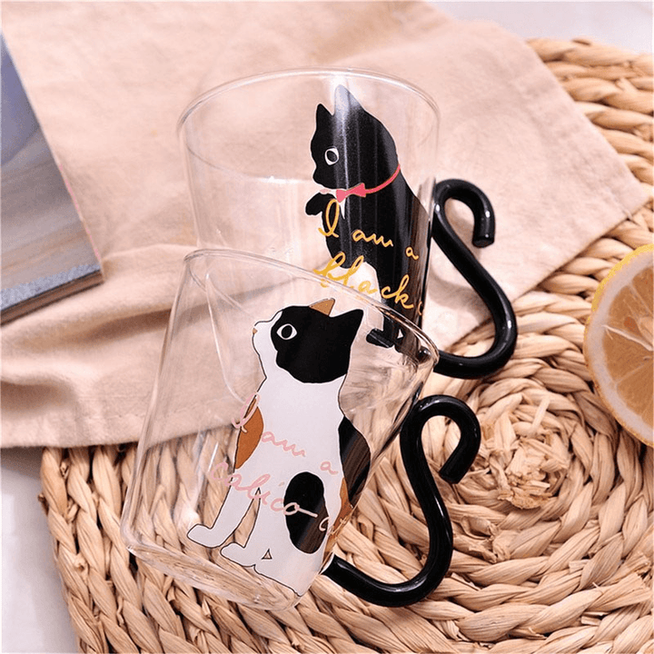 Cat Glass Cartoon Children'S Cup Creative Handle Coffee Cup Single-Layer Transparent Juice Drink Cup - MRSLM