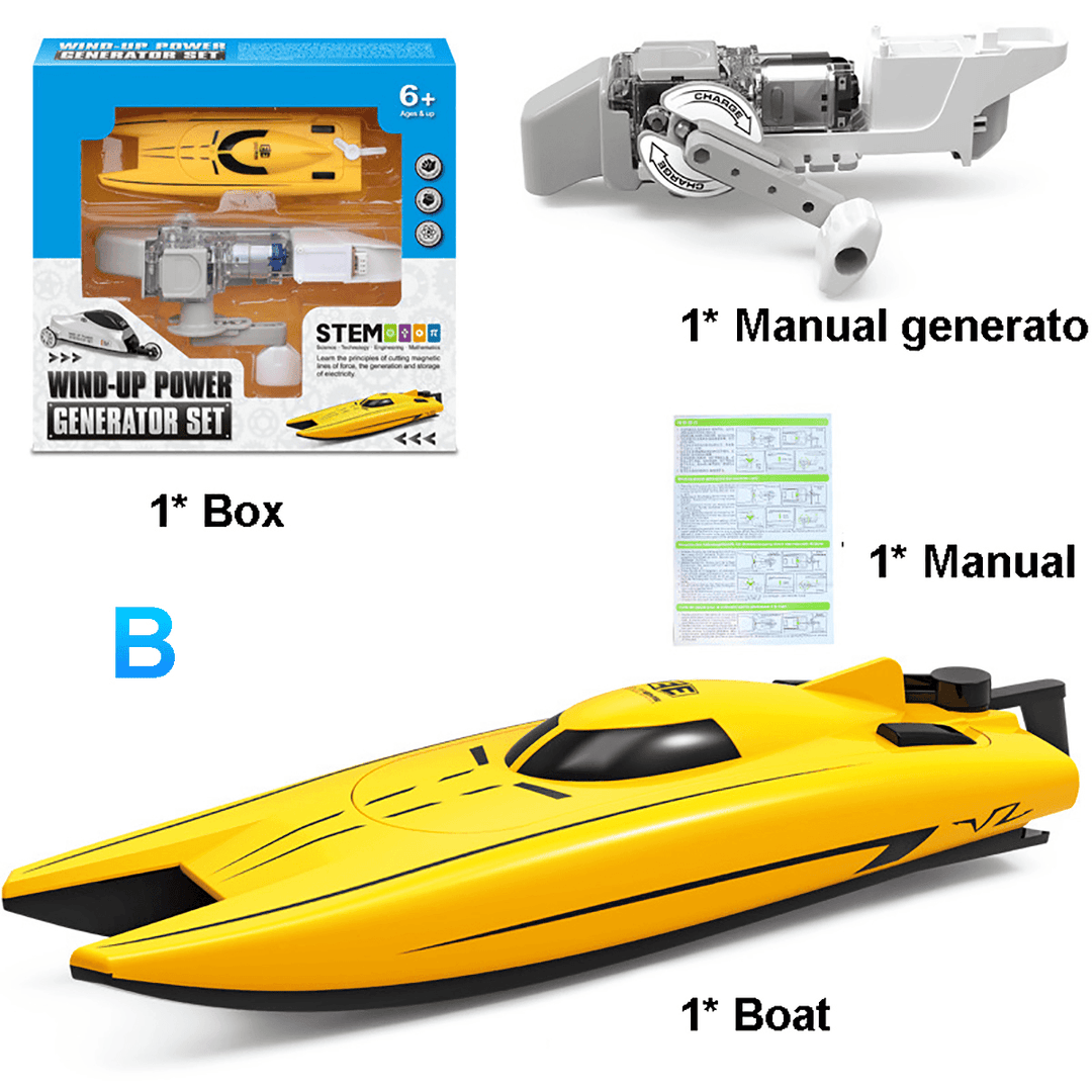 Kids Manual Crank Generator Boat Car Outdoor Pool Teens Educational Toys Kits - MRSLM