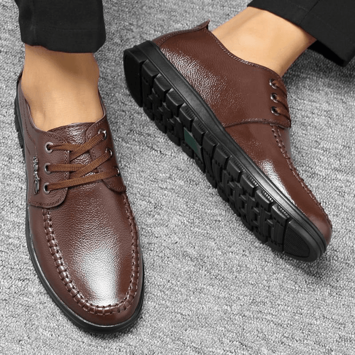 Men Pure Color Comfy Lace up Casual Leather Shoes - MRSLM