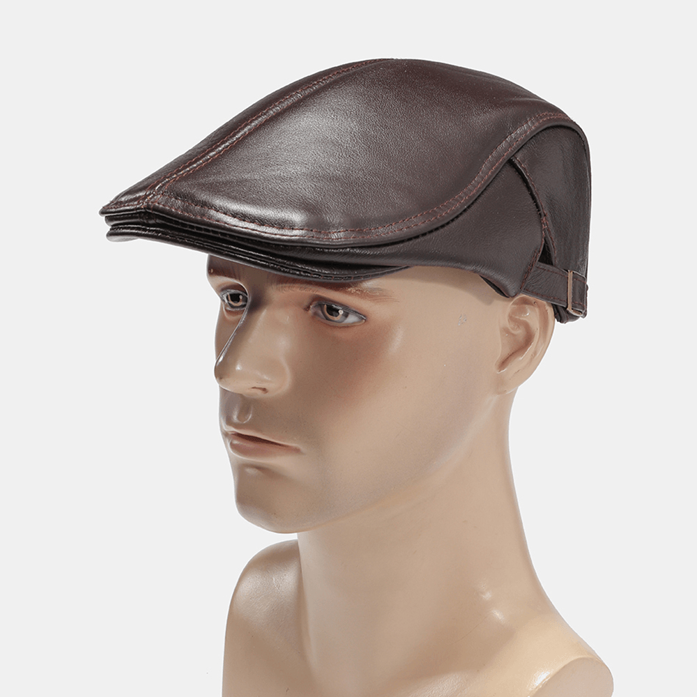 Men Genuine Leather Casual Retro Fashion Forward Hat Beret Hat - MRSLM