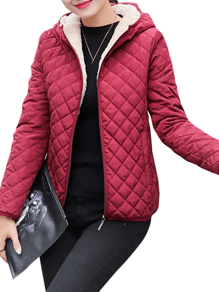 Casual Solid Thick Fleece Hooded Women Short Coats - MRSLM