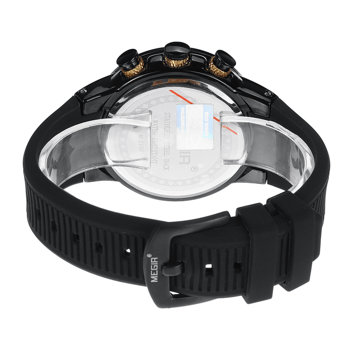 MEGIR 2106 Luminous Dial Calendar Chronograph Silicone Strap Men Waterproof Sports Quartz Watch - MRSLM