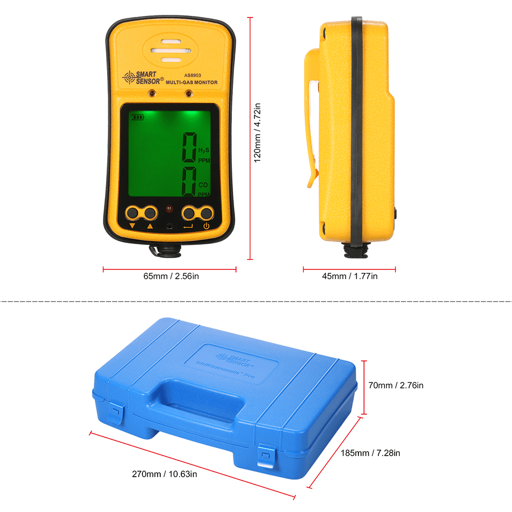 SMART SENSOR® AS8903 2 in 1 Gas Analyzer Carbon Monoxide Detector Carbonic Oxide Hydrogen Sulfide Gas Tester 0-999Ppm - MRSLM