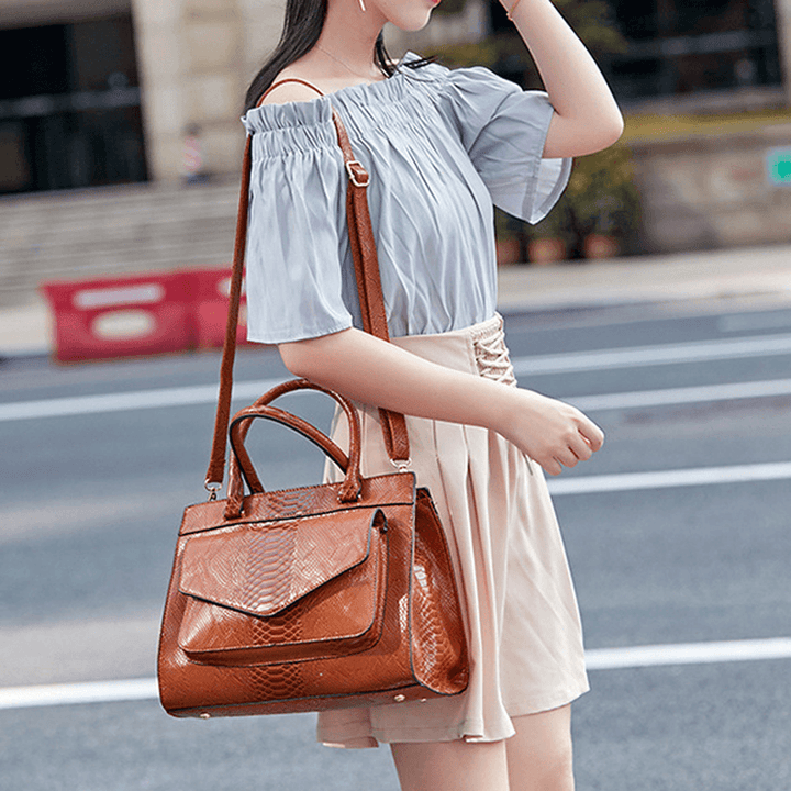 Women Snake Pattern Tote Bag Casual Large Capacity Crossbody Bag Handbag - MRSLM