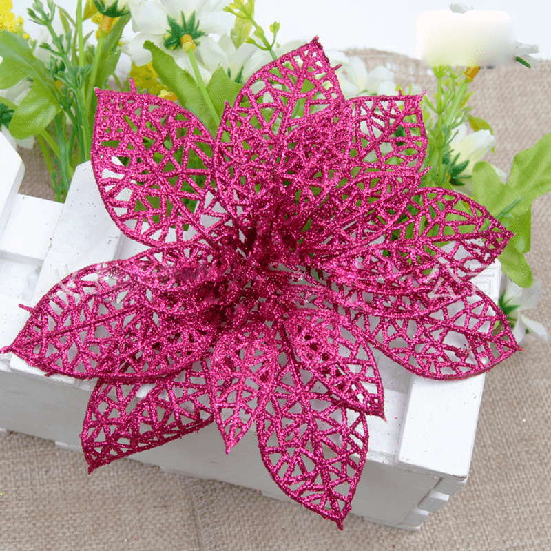 10Pcs Christmas Glitter Hollow Flower Decoration Flowers for Christmas Trees New Year Decorations Wedding Party Decor - MRSLM