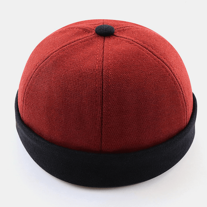 Unisex Felt Contrast Color Retro Hip-Hop Style Winter Casual Beanie Brimless Skull Hat Landlord Hat - MRSLM