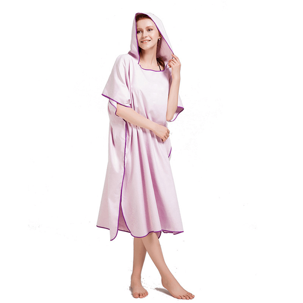 Adult Wearable Bathrobe Beach Towel Quick Drying Hooded Changing Robe Sunscreen Cloak Bath Towel Poncho Microfiber Surf Swimsuit Cloak - MRSLM