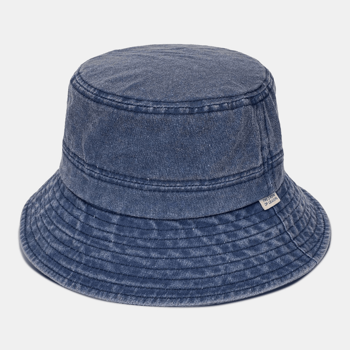 Unisex Washed Distressed Cotton Solid Color All-Match Sunshade Bucket Hat - MRSLM