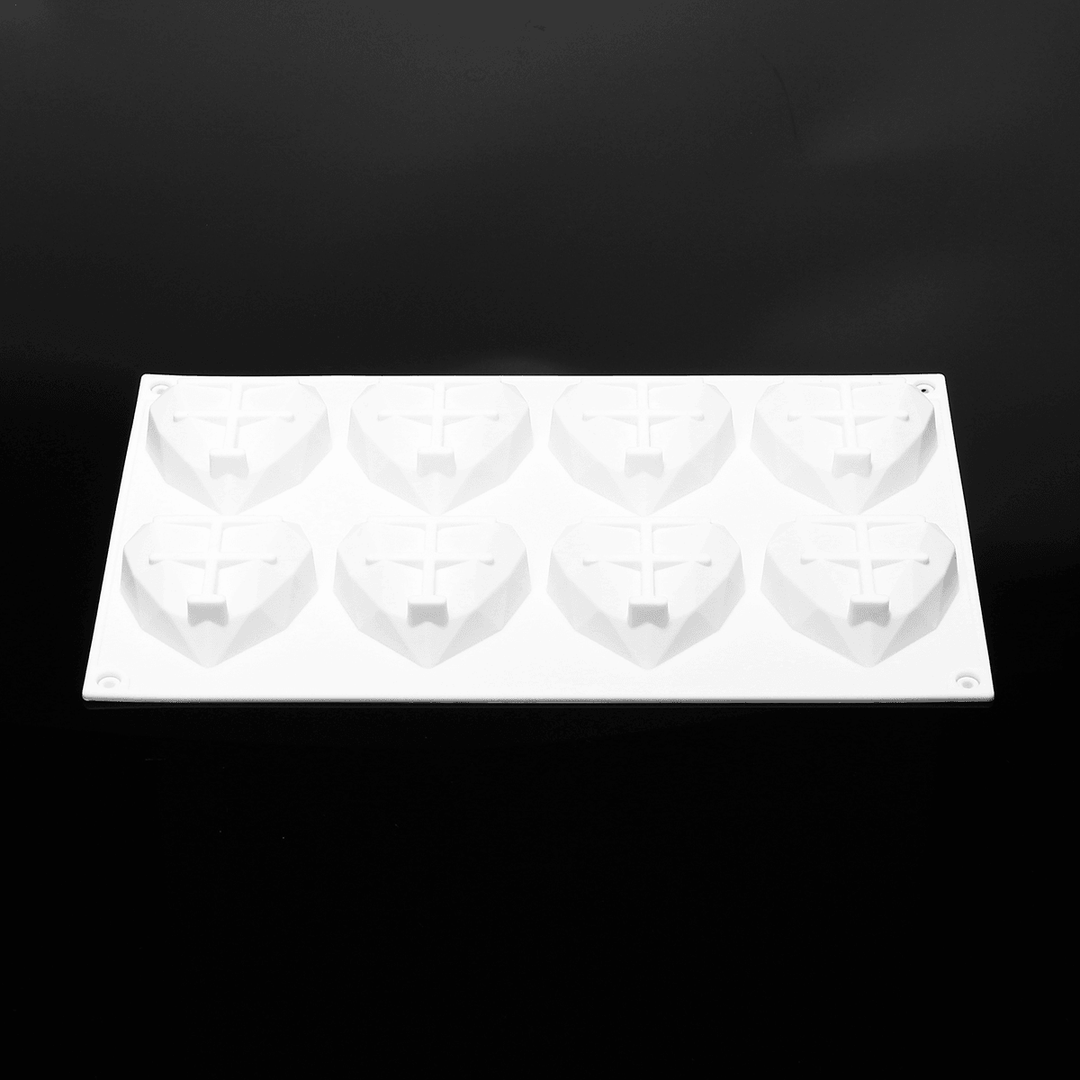 8 Grids Diamond Heart Dessert 3D Cake Mold Art Mousse Silicone Mould - MRSLM