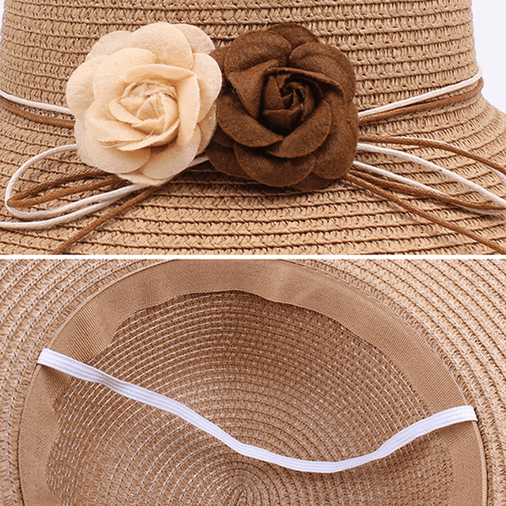 Women Folding Woven Wide Brimmed Bucket Hat Dress Visor - MRSLM