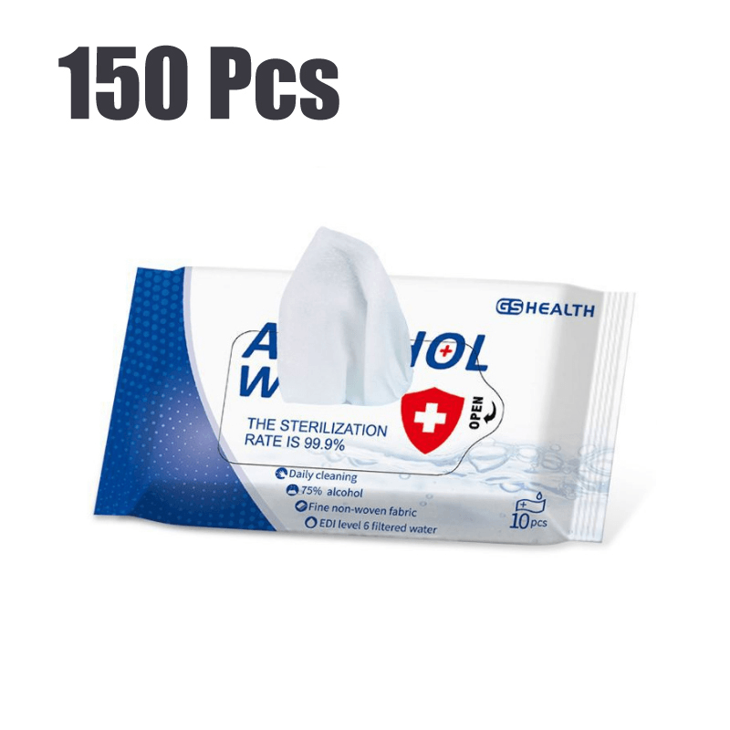 150 Pcs Disinfection Wipes Pads Cleaning Sterilization 75% Alcohol Wipes Cleaning Wet Wipes Camping Travel - MRSLM