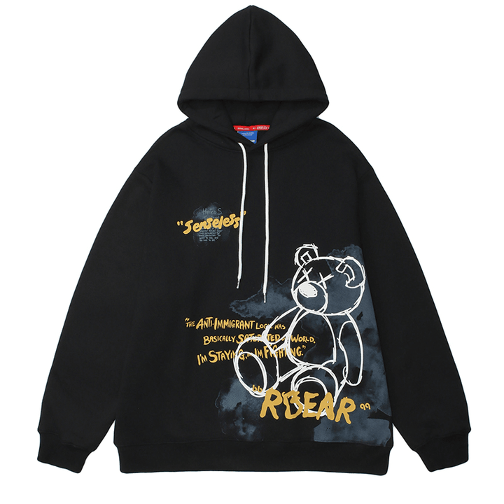 Bear Graphic Print Hoodie - MRSLM