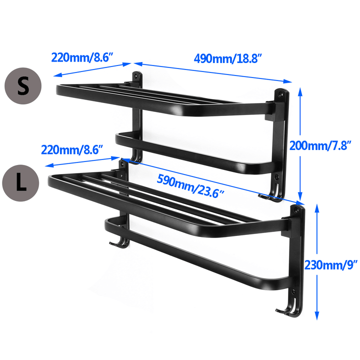 Folding Towel Holder Double Bath Shelves Towel Rail Bathroom Fixed Accessories - MRSLM