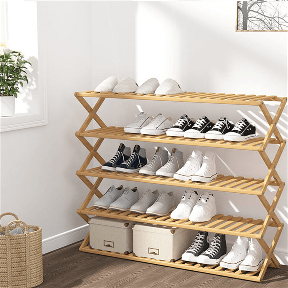 Install Free High Quality Bamboo Material Shoe Rack Strong Bearing Lapel Design Folding Easy to Carry - MRSLM